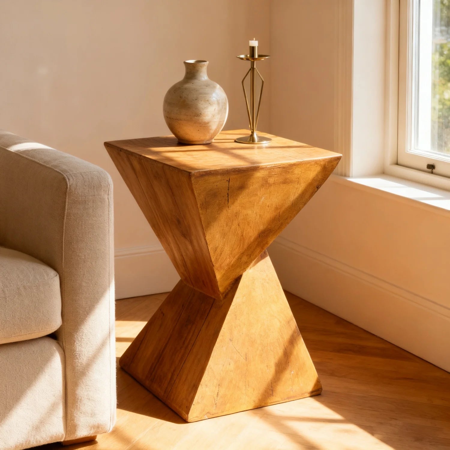 Geometric Wooden Side Table