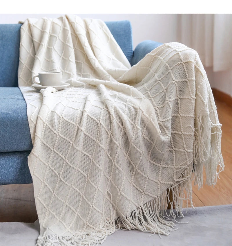 Textured Luxury Throw - diamond cream white / 130x230cm