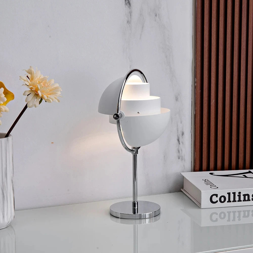 Modern Brass Dome Table Lamp - White