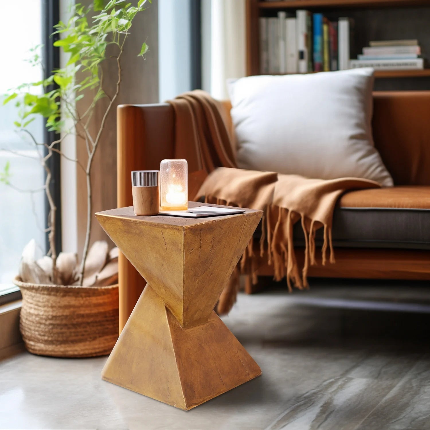 Geometric Wooden Side Table