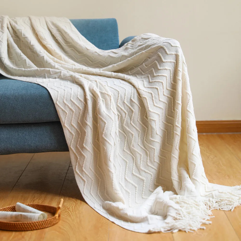 Textured Luxury Throw - big wave cream white / 130x230cm
